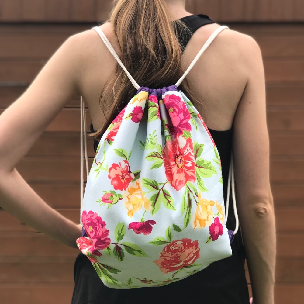 Handmade Flower Backpack with Purple Lining (NWOT)